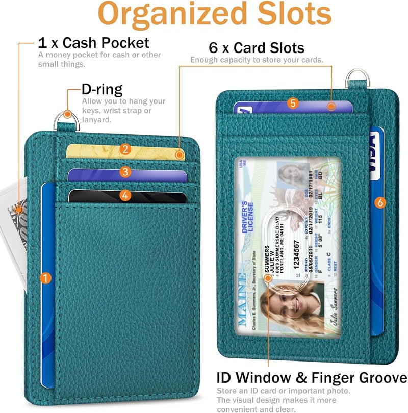 Yonlevres Credit Card Holder for Women, Slim RFID Wallet Front Pocket Small Card Holder, Travel ID Window PU Leather Cute Funny Thin RFID Blocking Case Organizer Gifts Ladies Blue - Image 4